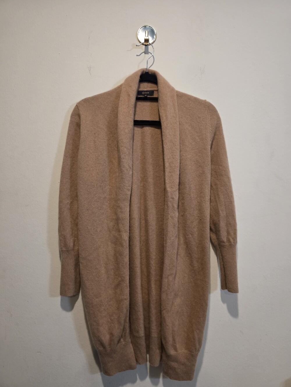 Quince Camel Open-Front Longline Cardigan